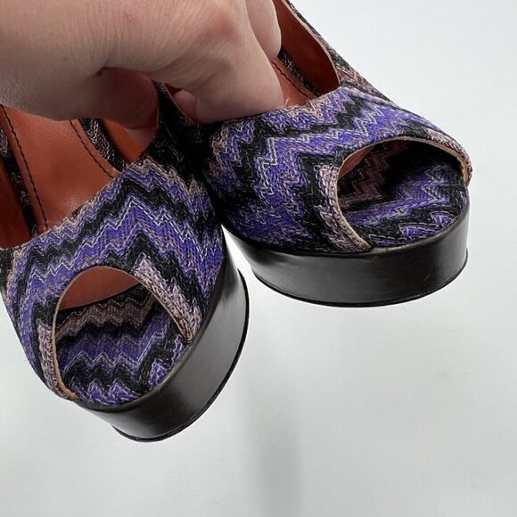 Missoni Multicolor Knit Slingback Peep Toe Heels - Picture 3 of 12